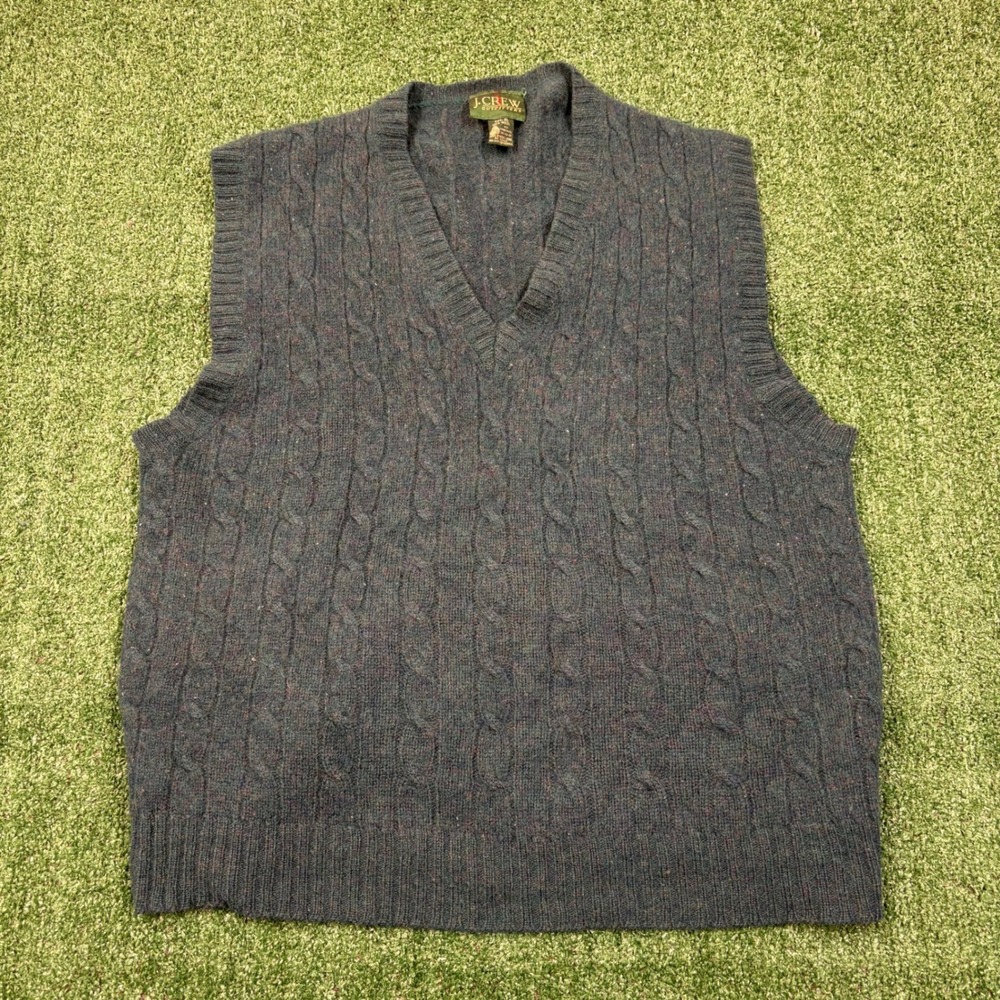 Vintage 90s J.Crew Outfitters Wool Cable Knit Sweater Vest XL Green Heather